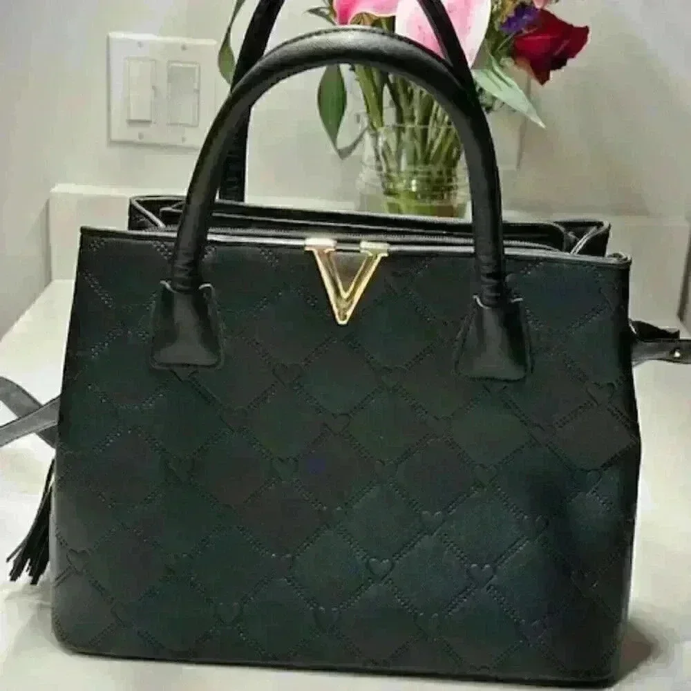 NWOT Crossi Black Vegan Leather Tote Shoulder Bag - Picture 2 of 12